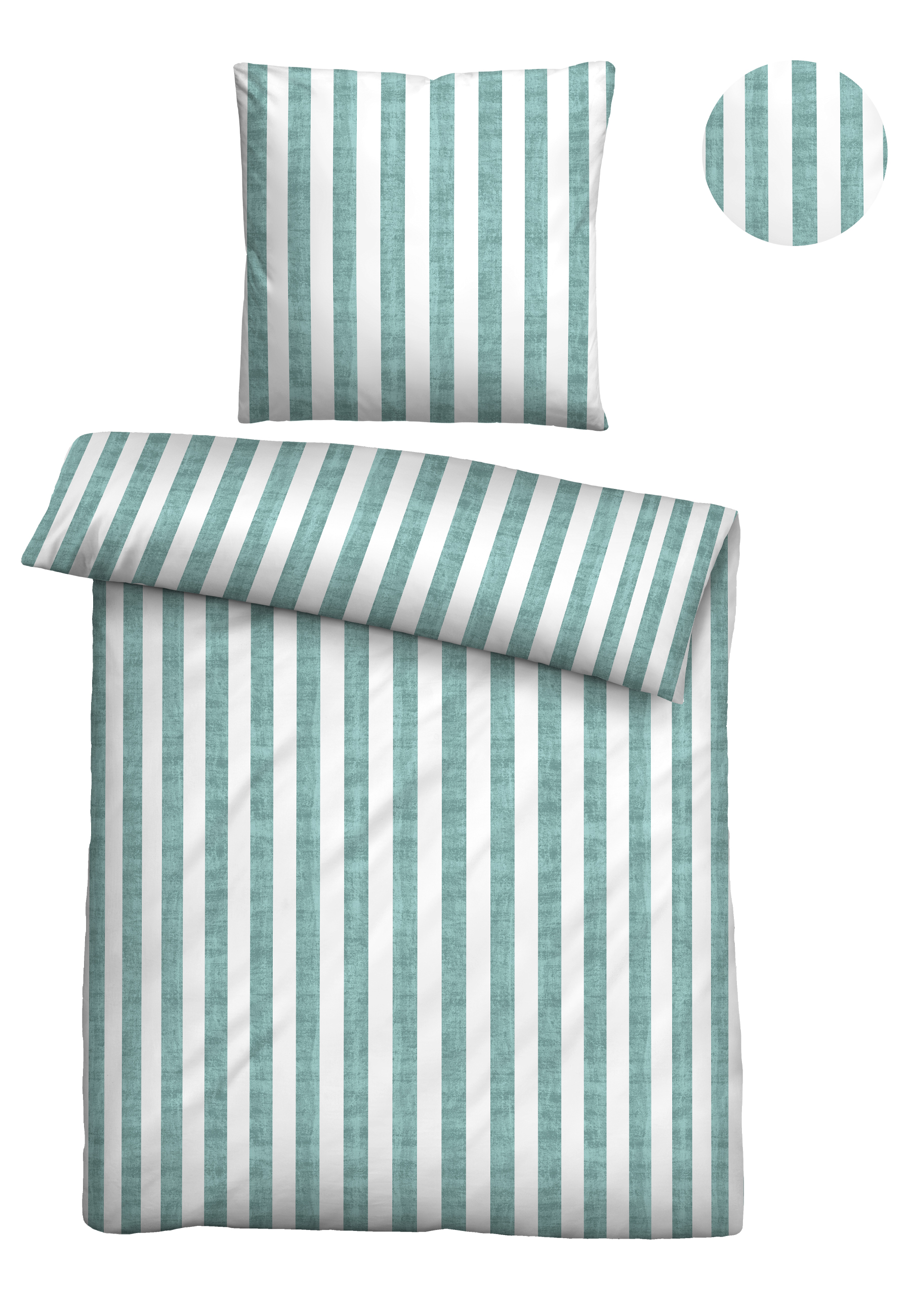 biberna SEERSUCKER-Bettwäsche ca. 135x200cm in Farbe Mint, Bettwäsche, Kissenbezug, Streifen, Teal, Set