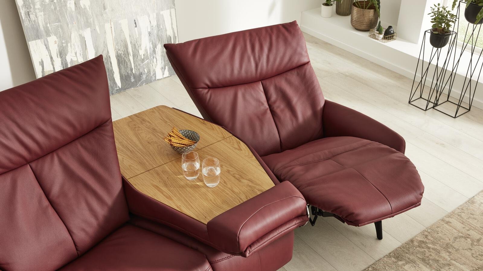 Interliving Trapezsofa ca. 200x104 in Rot Interliving IL 4210 Trapezsofa in Longlife Leder Barolo