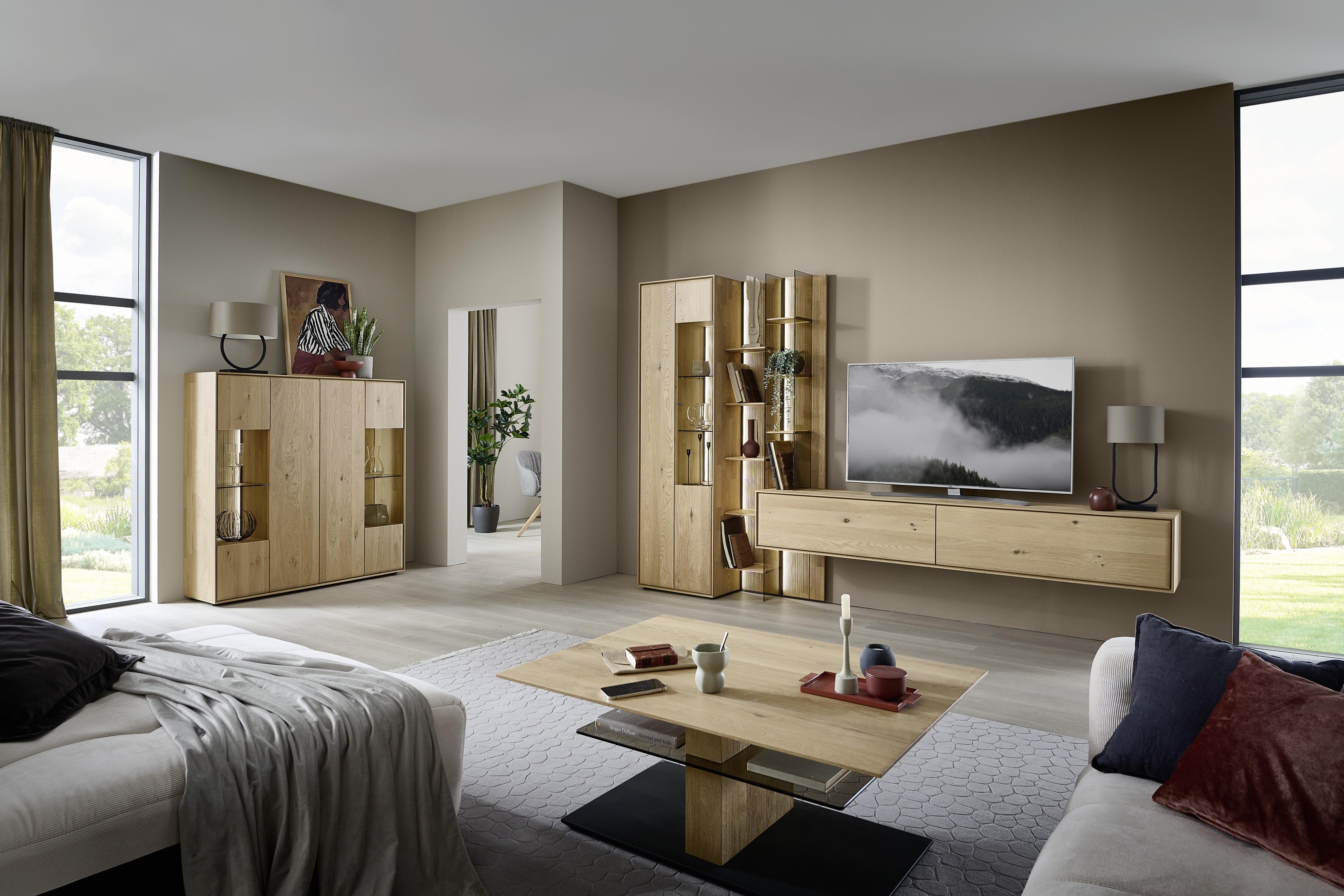 Highboard VALA in Kerneiche Natur, massiv, wohnzimmer, möbel-set, holz furniture, tv-möbel, vitrine