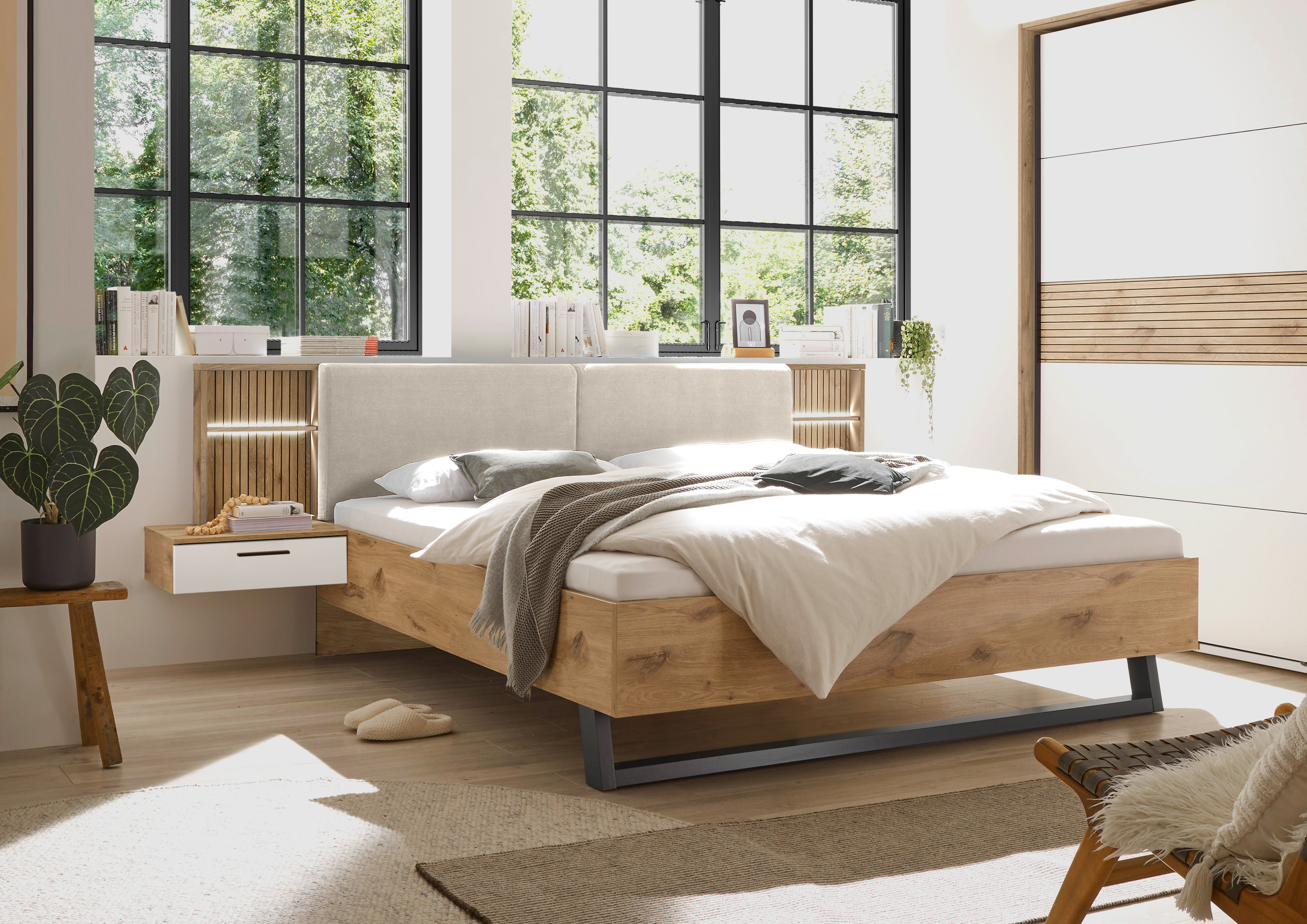 Pol Power Bettanlage LEO ca. B298 H99 T223 cm in Viking oak hell/weiß, Innenarchitektur, Pflanze, Dekoration für Zuhause, Mobiliar, Bett