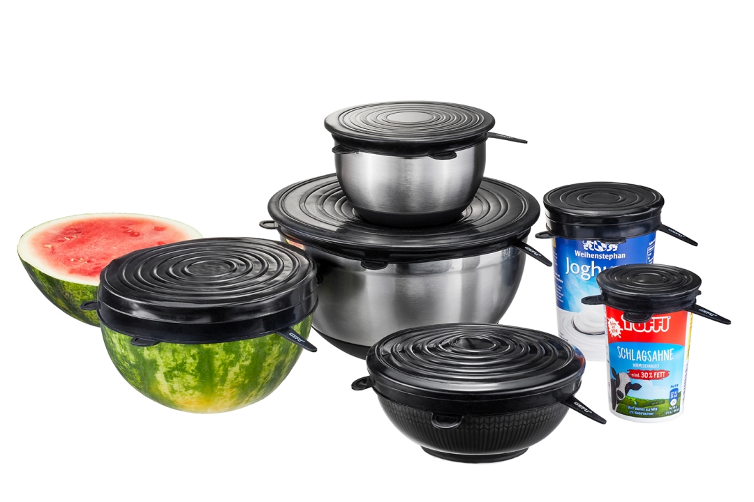 GEFU Silikondeckel FLEXIFRESH in Farbe schwarz, Salat-Schüssel, Mixingsschüssel, Lebensmittelaufbewahrung, Wassermelone, Silikondeckel