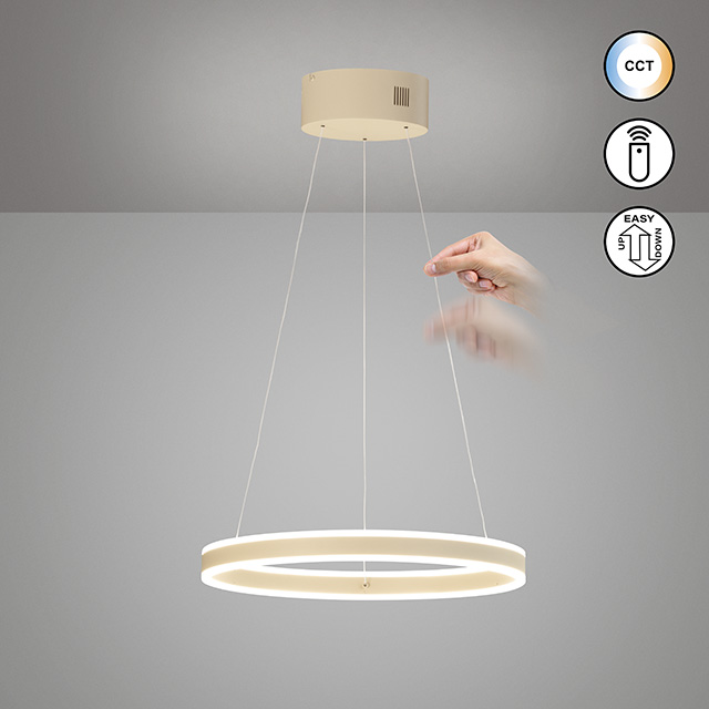 Fischer & Honsel LED-Pendelleuchte SILVIO 1-flammig in Farbe Metall sandfarbig/Acryl weiß, Lampe, Deckenleuchte, Leuchte