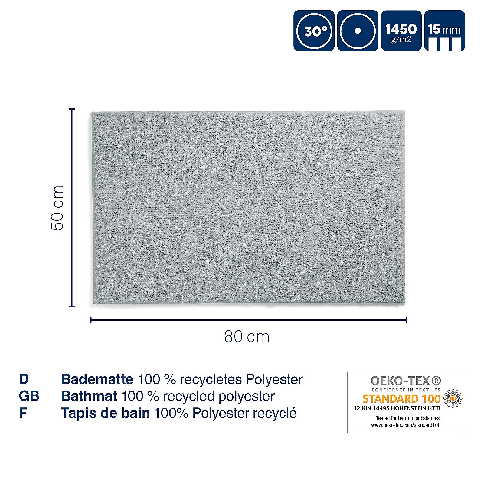 Kela  Badematte MAJA in Farbe petrol, Badmatte, Polyester, 100% recyceltes Polyester, Größe 80x50 cm, Standard 100