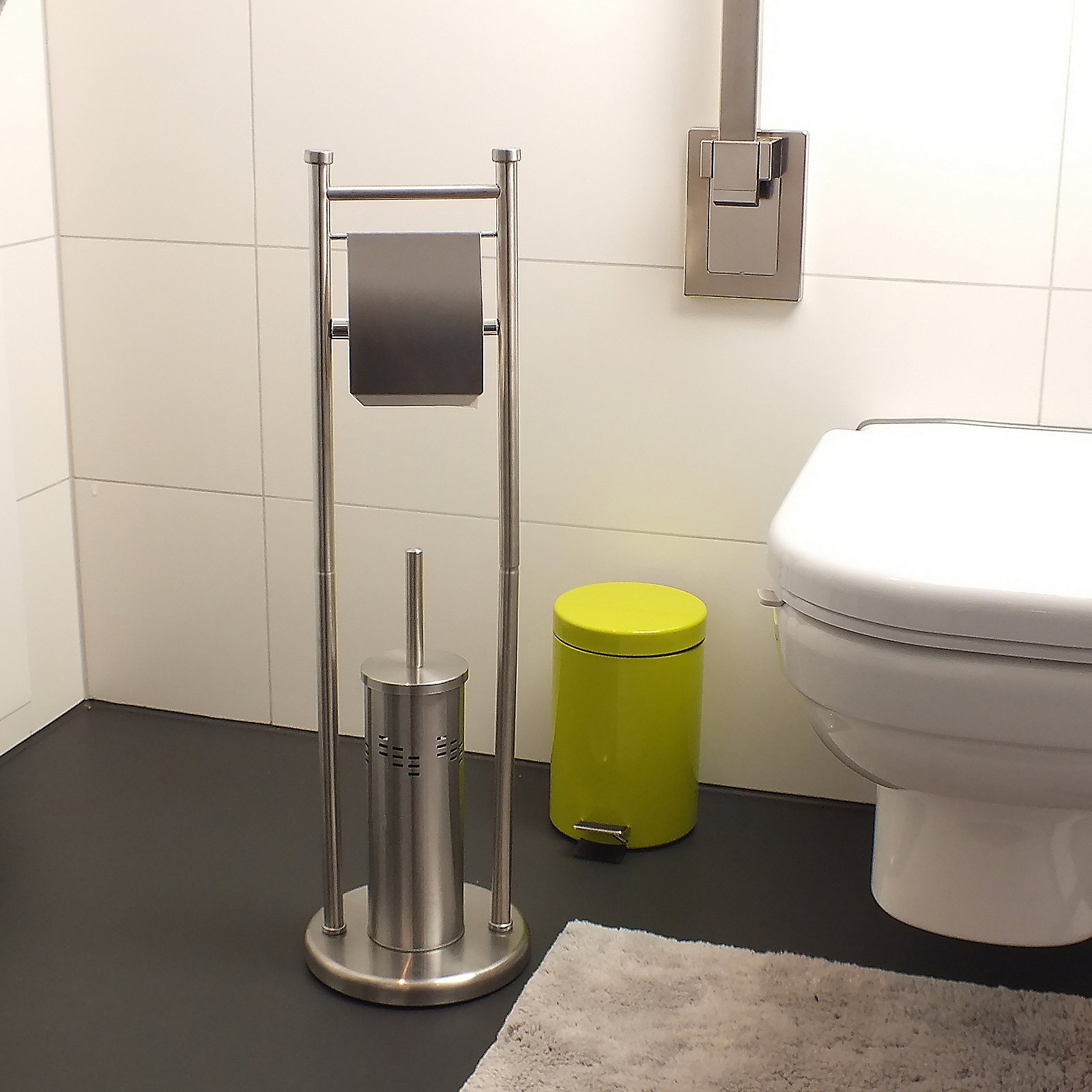 Kela Toilettengarnitur Swing SWING in Edelstahl silber matt 77,5cmh, Toilet, Toiletpapierhalter, Mülleimer, Badezimmerzubehör, Bodenmatte, Toilettenpapierhalter, WC-Bürste, Handtuchständer, Abfalleimer, Toilette