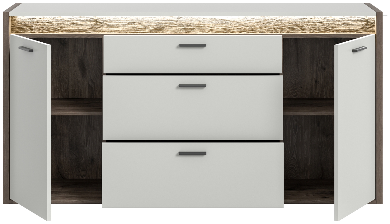 Xonox Home Sideboard FALCONA in Front/Korpus hellgrau / Absetzung Nox Oak dunkel Nachbildung