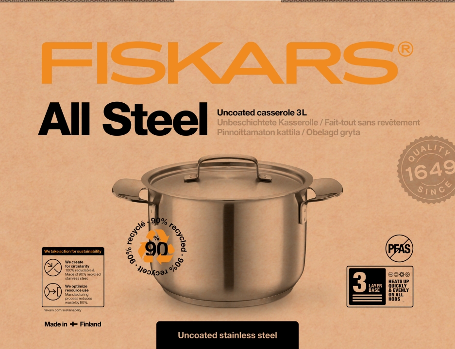 Fiskars Kasserolle mit Deckel ALL STEEL 3Ltr.