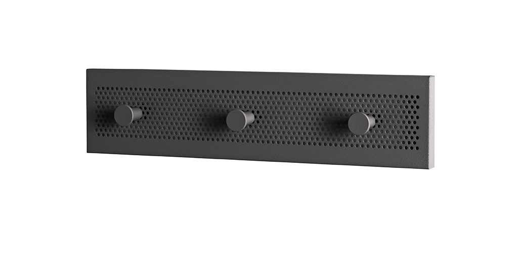 Garderobenleiste PEDRO in Schwarz, Lautsprecher, Soundbar, Gitter, Knöpfe, Rechteckig, soundbar, Grill, Metall, drei Knöpfe, Wandmontage