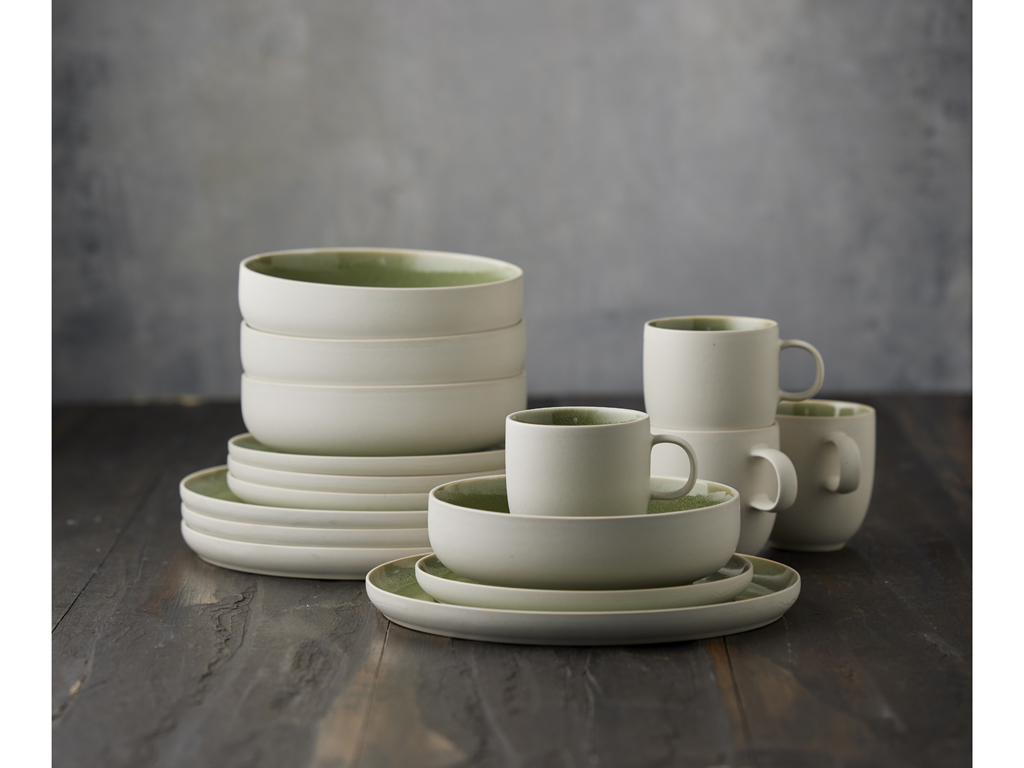 F&H Geschirrset STUDIO ROUND NORTH in Farbe Matte white/Shiny moss