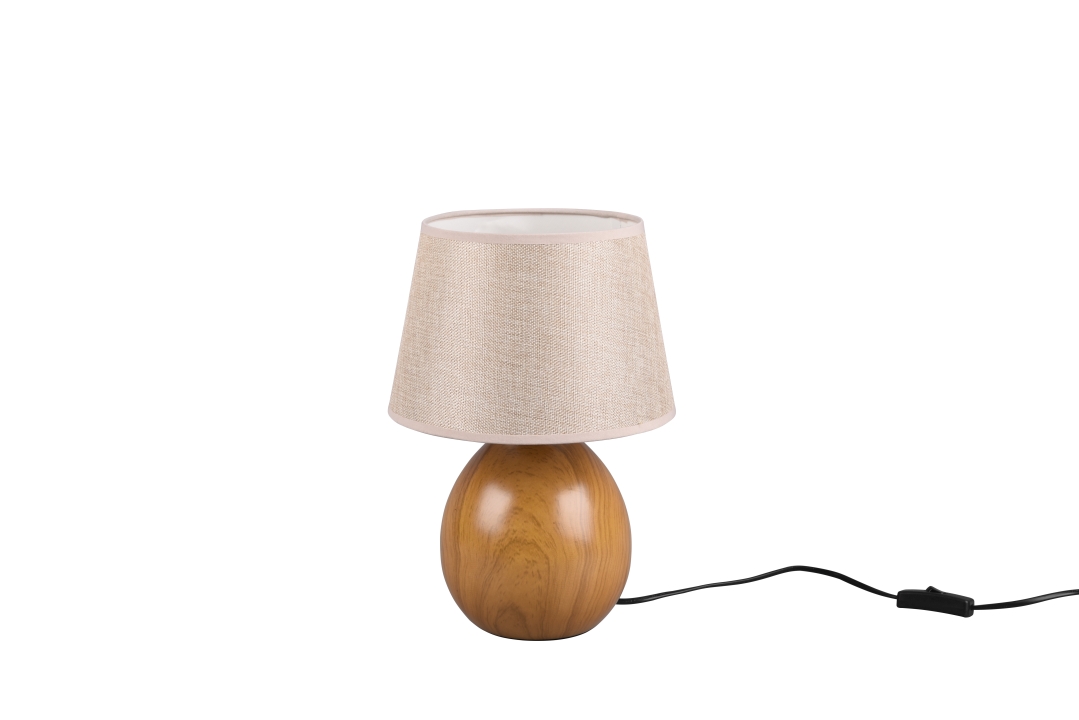 Reality Leuchten Tischleuchte LUXOR in Holznachbildung, Schirm Stoff beige