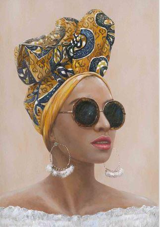 Wandbild Frau mit Turban in 90x120x4cm