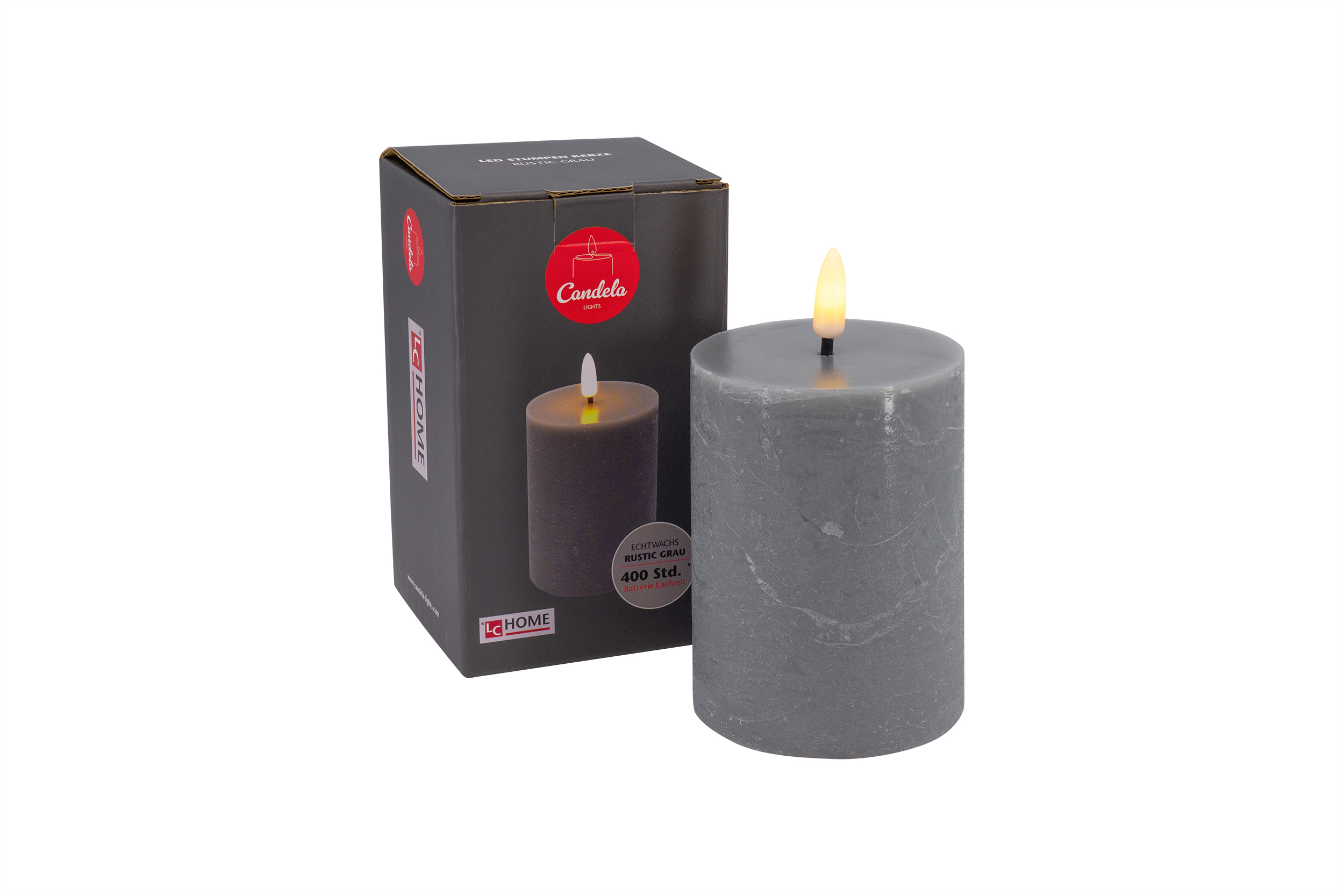 L.C. Wholesaler LED-Stumpenkerze BASIC ca. Ø 7,5, H 10cm in grey rustic, 7.5x10cm