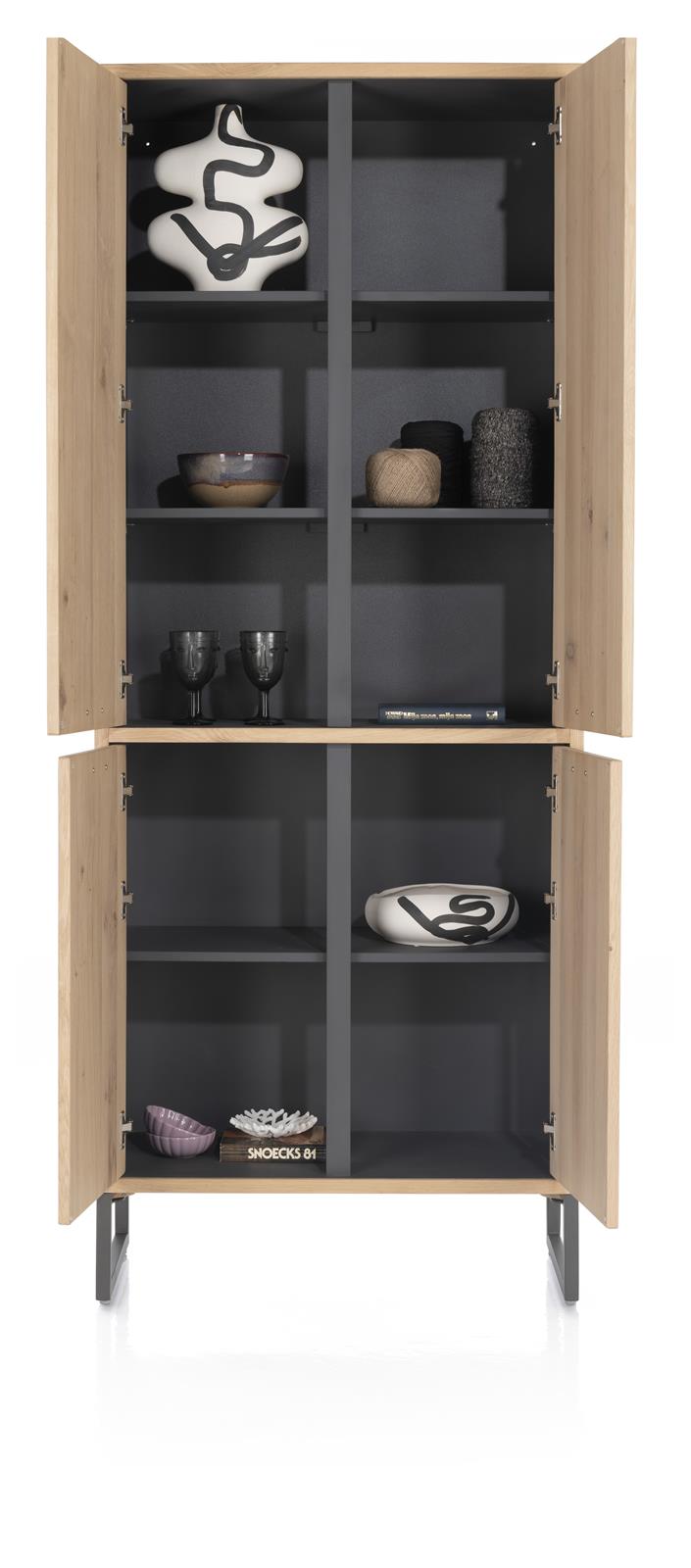 Henders & Hazel Schrank CASTELLO ca. B85 H215 T42 cm in Eiche furniert sand oak, Vitrine, Vorratsschrank, Regal, Holz, Schrankinhalt