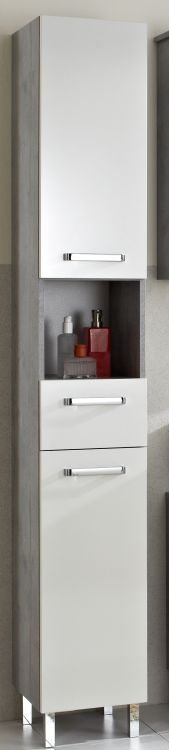 Pelipal Hochschrank Hanau in weiß glanz / Betonoptik