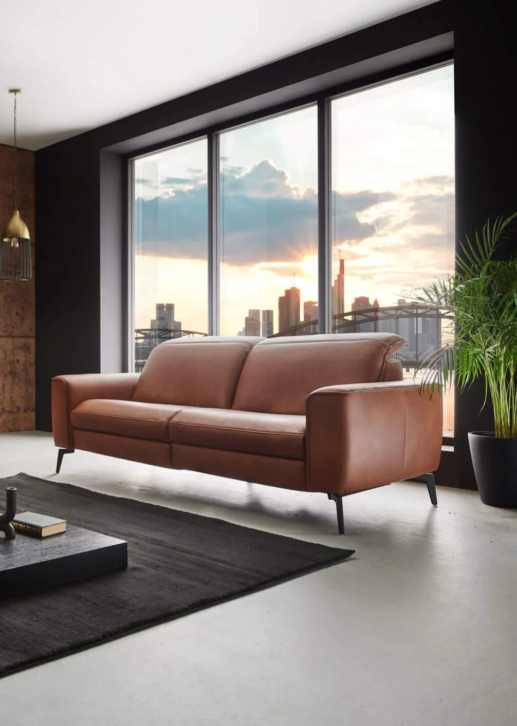 Hukla Sofa 2.5-sitzig HU-PC23005 ca. B192 T105 cm in Leder Cloudy cognac 60, Couch, Mobiliar, Innenarchitektur, Inneneinrichtung, Lampe