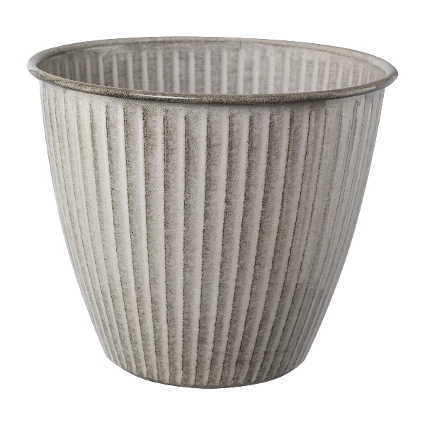 Metall Übertopf 22x22x19cm RAKEL in Beige Metall Übertopf 22x22x19cm RAKEL in Beige, Blumentopf, Tonbecher, Geriffelt, Betonoptik, Rillen-Design