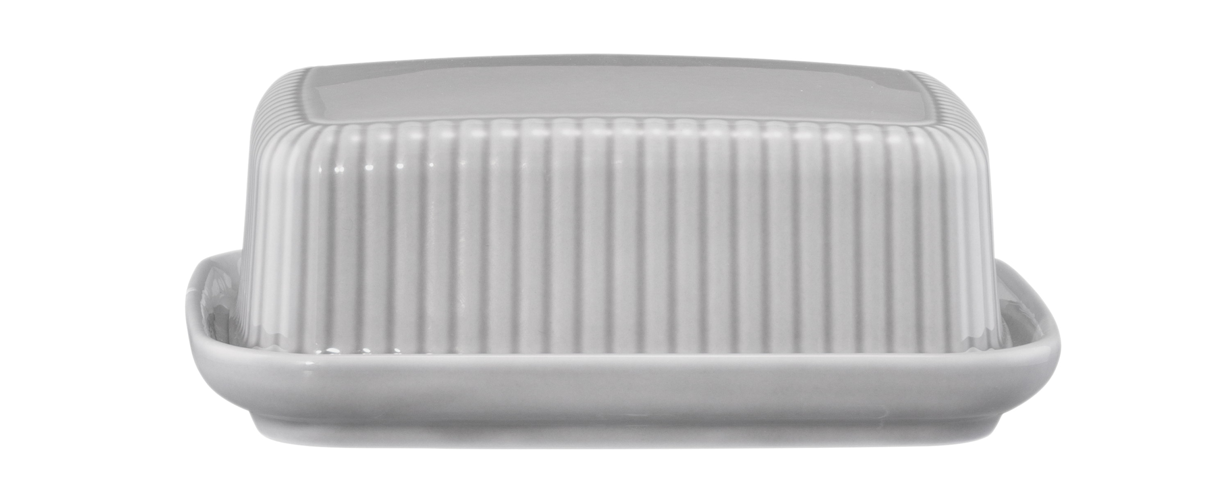Seltmann Weiden Butterdose 250 g Amina 3 Silbergrau , Butter-Schale, Butter-Platte, gerillter Deckel, weiße Keramik, Ststckbutter-Schale