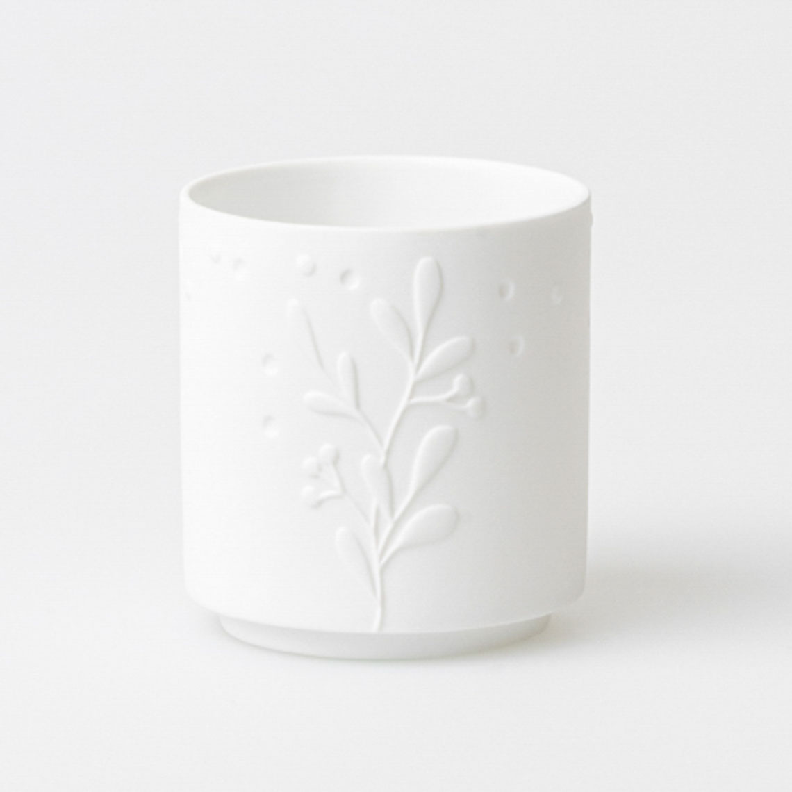 Windlicht WUNDERGARTEN in Farbe weiß, teeglas, weiß, prägung, blume, keramik