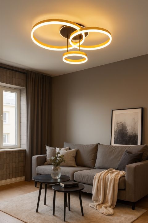 Global Technics LED-Deckenleuchte SCHENNA 1-flammig in Farbe schwarz+gold, deckenlampe, moderne lampe, wohnzimmer, sofa, tisch