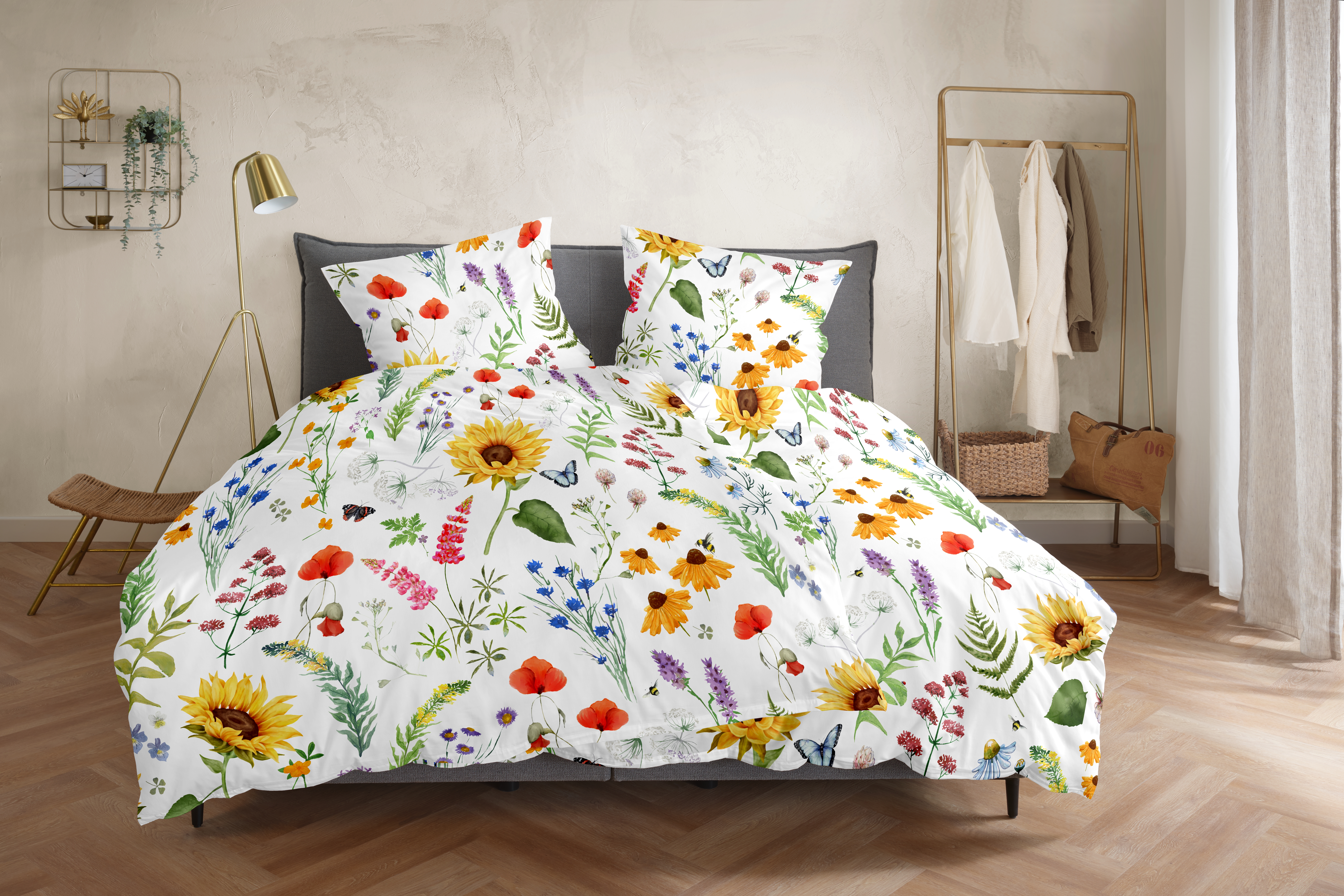 Hahn Haustextilien Renforce-Bettwäsche 155x220cm ca. 155x220cm, Kopfkissen ca. 80x80cm in Farbe Mehrfarbig/weiß