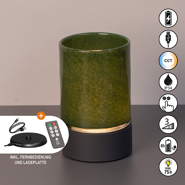 LED-Tischleuchte ARIVA PRO in Glas sandgrau, Töpferei, Lampe, Zylinder, Krug