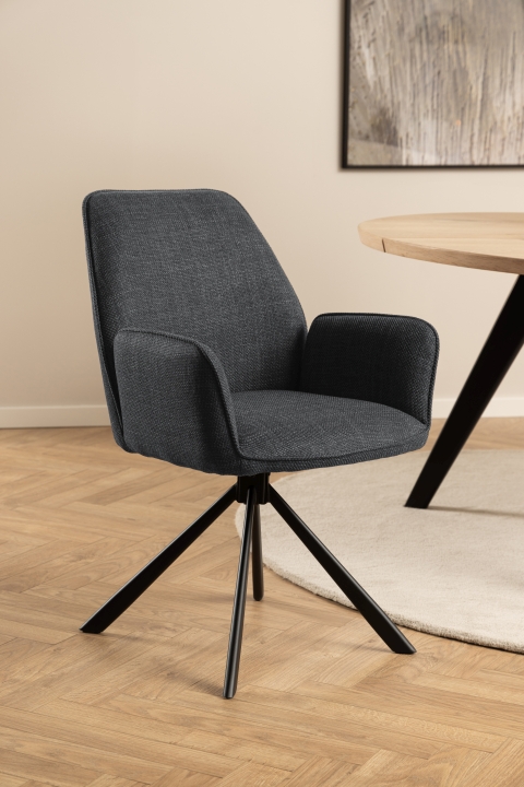 Esszimmerstuhl 4er-Set GLENDA in Stoff Basel 19 dunkelgrau, Moebel, Stuhl, Sessel