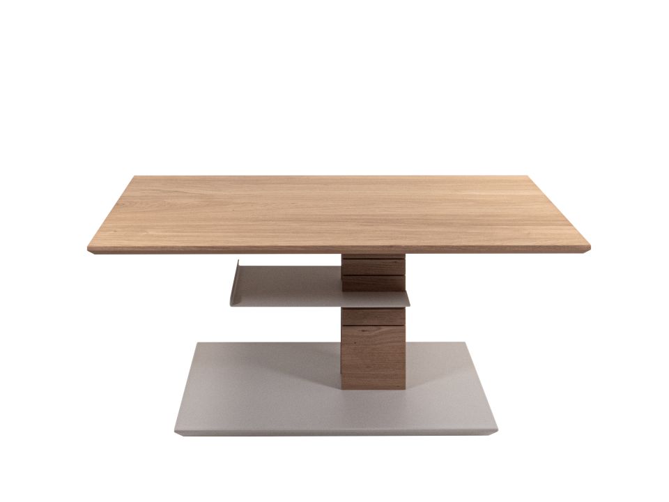 Couchtisch 5644-WEI-SGR in Platte Wildeiche furniert, Esstisch, Holztisch, Geradliniges Design, Massivholz, Quaderfuß