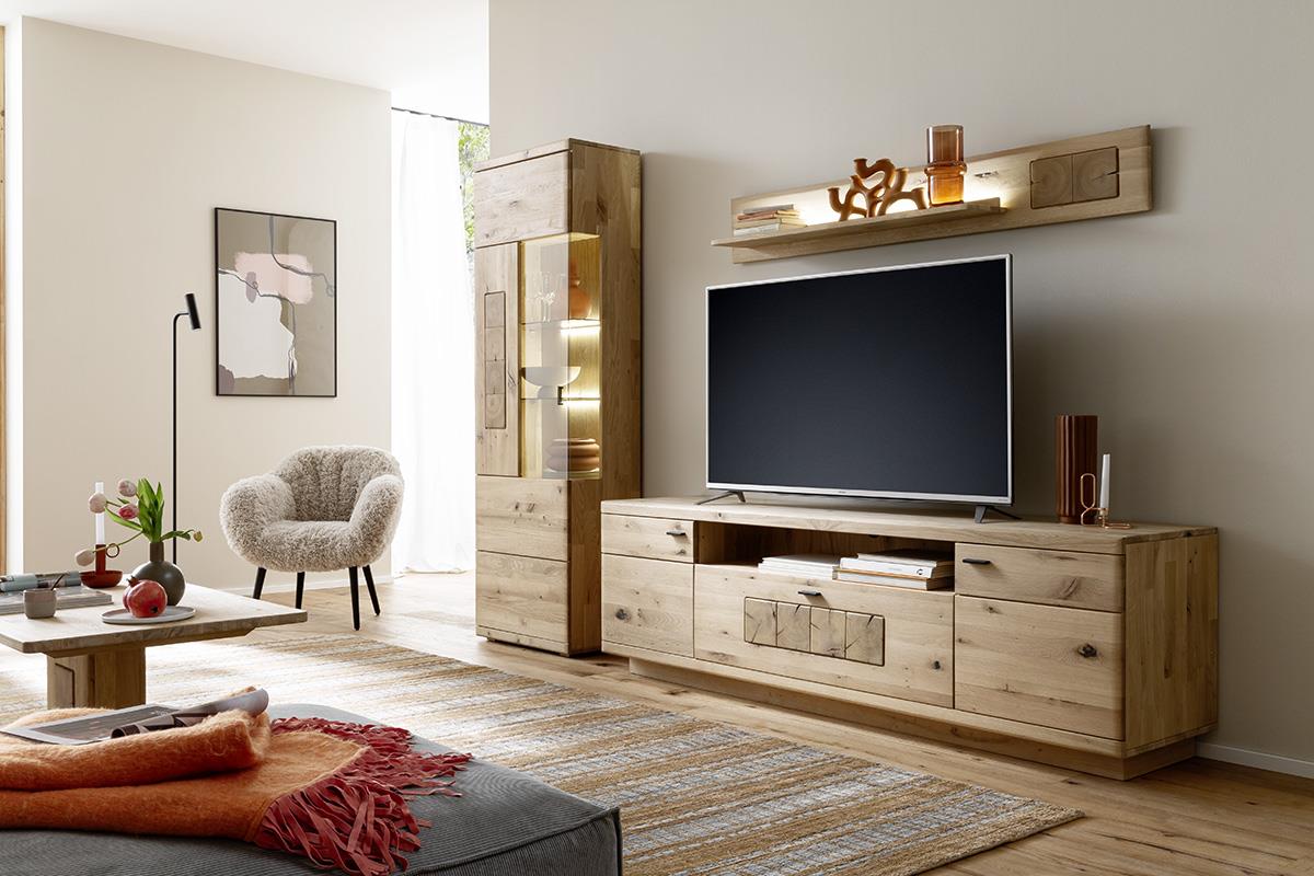 MCA Furniture Wohnkombinationnation PALMA ca. B285 H203 T50 cm in Ast/Balkeneiche massiv