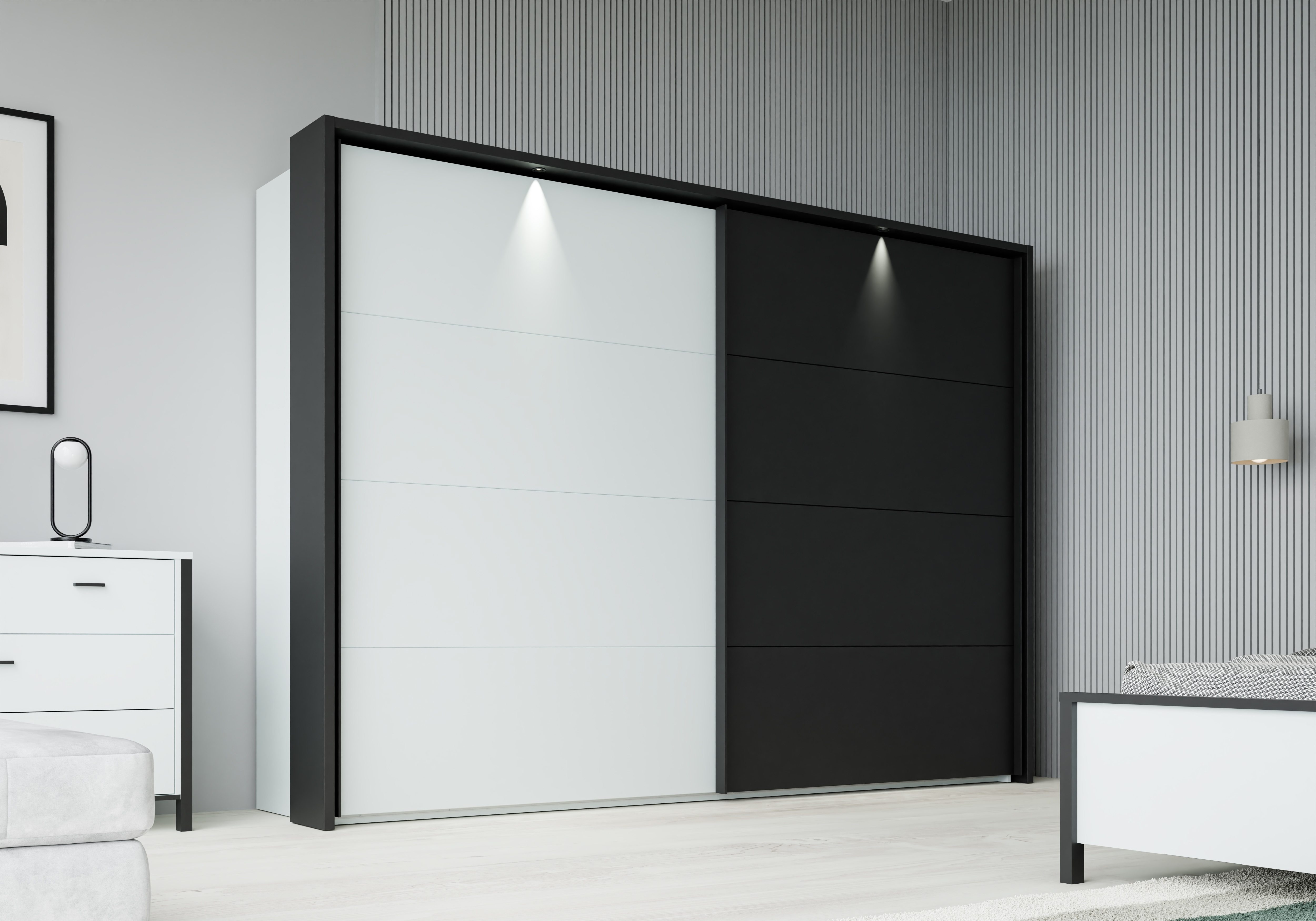Forte Möbel Schwebetürenschrank HIGH ROCK in Secret grey/Absatz schwarz