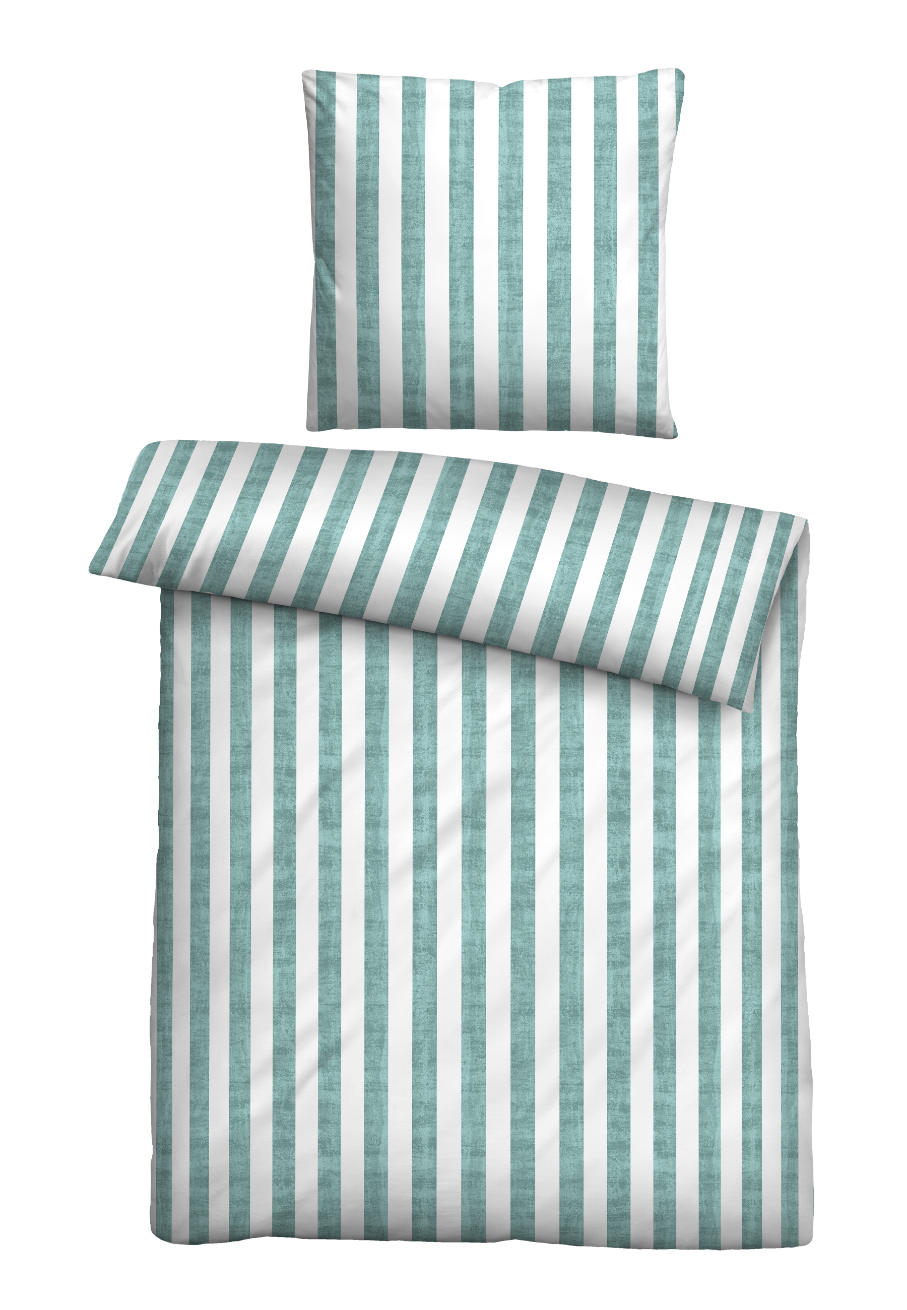 biberna SEERSUCKER-Bettwäsche ca. 135x200cm in Farbe Mint, Streifen, Bettwäsche, Kissenbezug, Decke, Teal