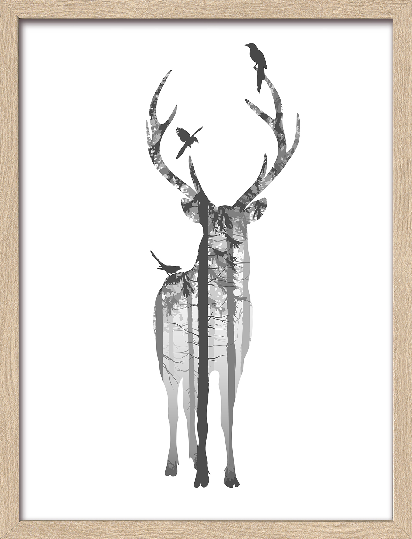 ProArt Framed-Art Slim Scandic 33x43cm Deer With Birds ProArt Framed-Art Slim Scandic 33x43cm Deer With Birds