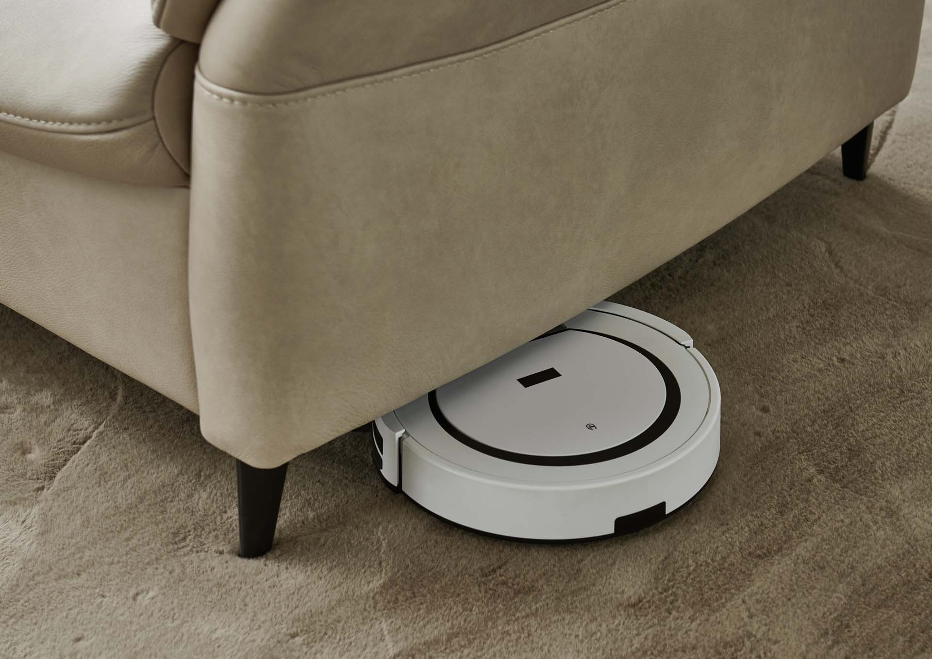 Hukla 2,5-Sitzer HU-SF24080 Leder Beige, Robotervacuum, Robotervacuum unter dem Sofa, intelligente Reinigung, kabellose Reinigung, runder Staubsauger