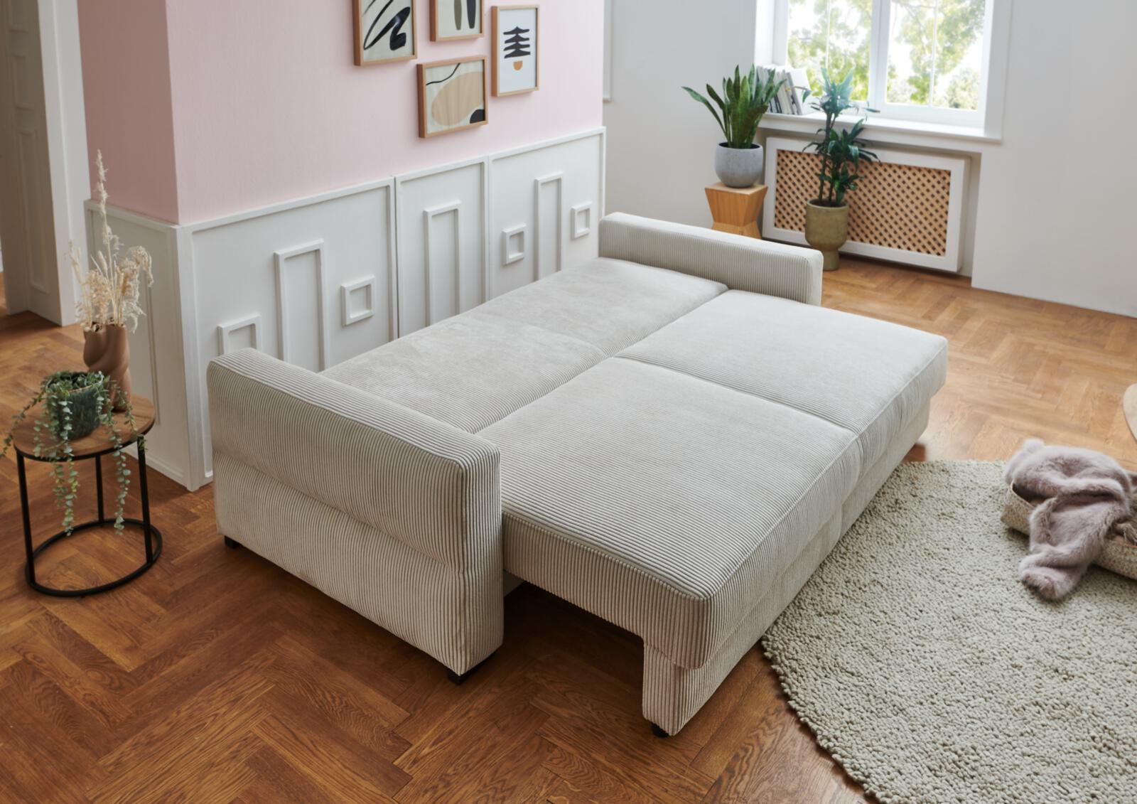 Querschläfer Linett Beige Restyl Schlafsofa Linett ca. 160x200cm in Stoff Cord natur