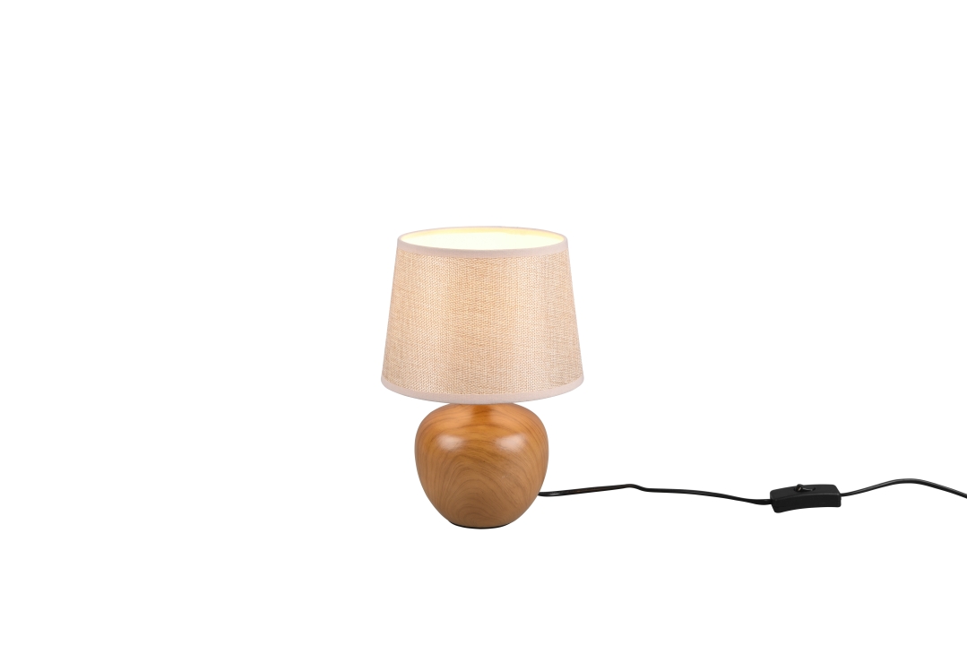 Reality Leuchten Tischleuchte LUXOR in Holznachbildung, Schirm Stoff beige