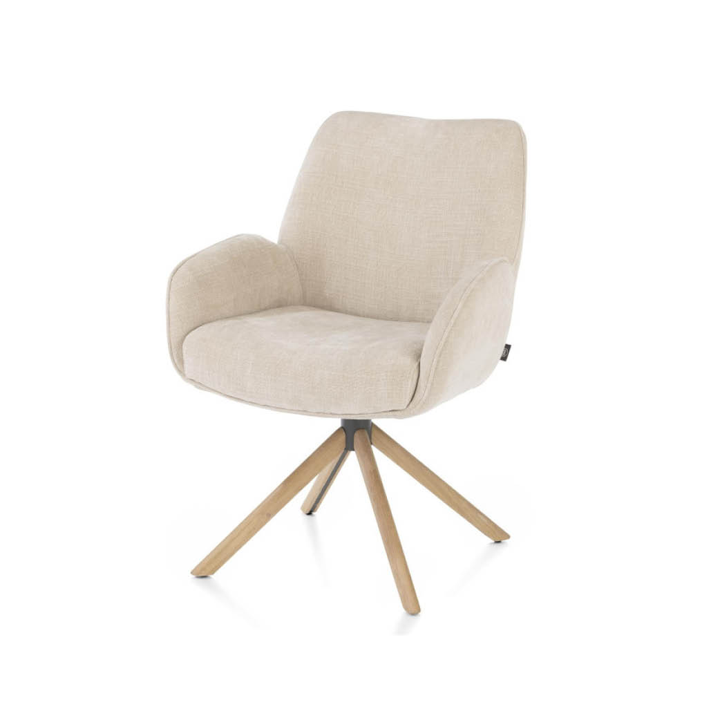 Sessel, Filzstuhl, beige, Holzbasis, dreibeiniger Standfuß