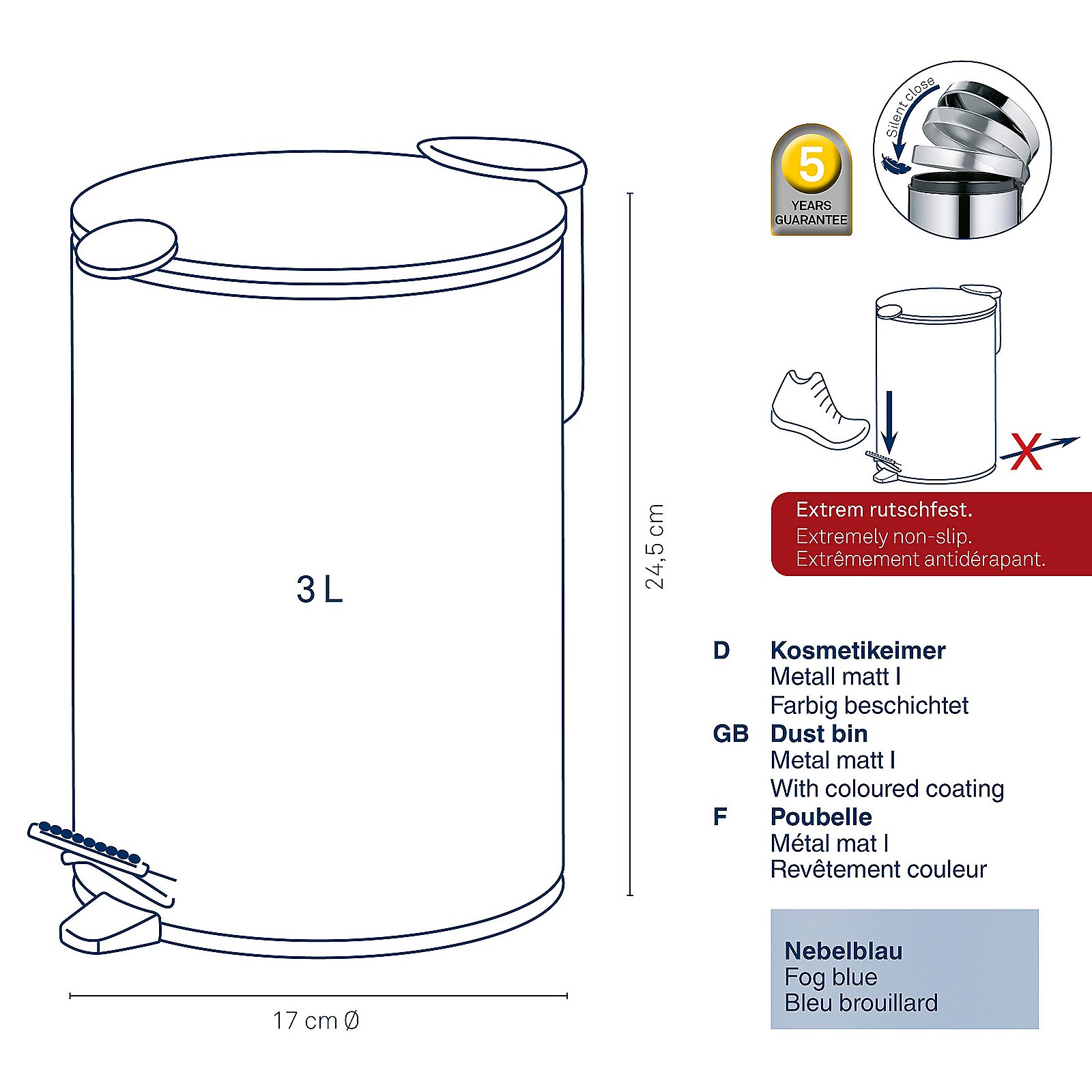 Kela Kosmetikeimer MATS in Nebelblau