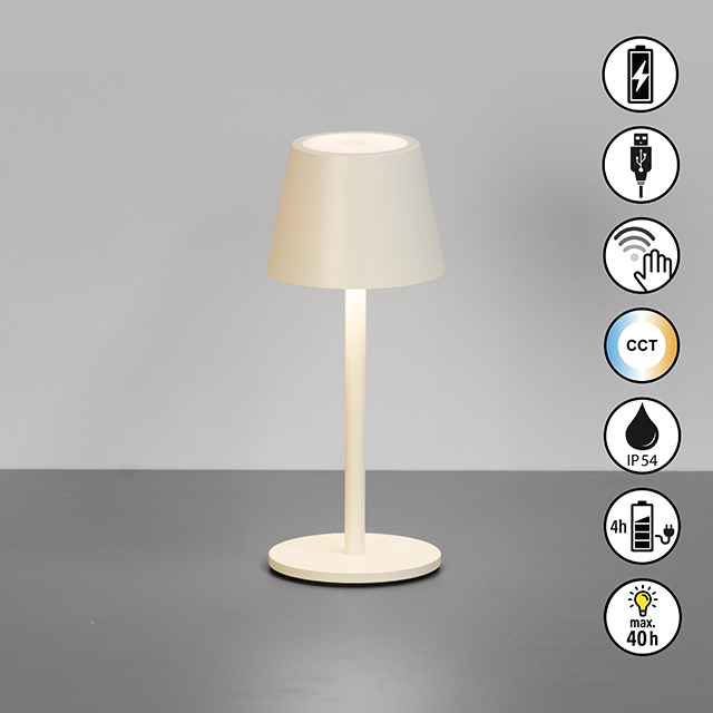 FH Lighting LED-Tischleuchte SALERNO in Metall sandbeige, Tischlampe, Stehlampe, Lampenschirm, Beige, LED