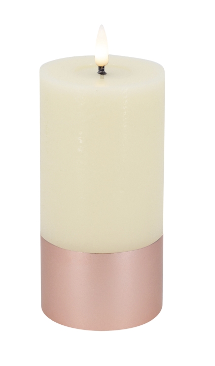 L.C. Wholesaler LED-Stumpenkerze LOUNGE ca. Ø 7,5, H 15cm in Alu-Kupfer Boden cream rustic