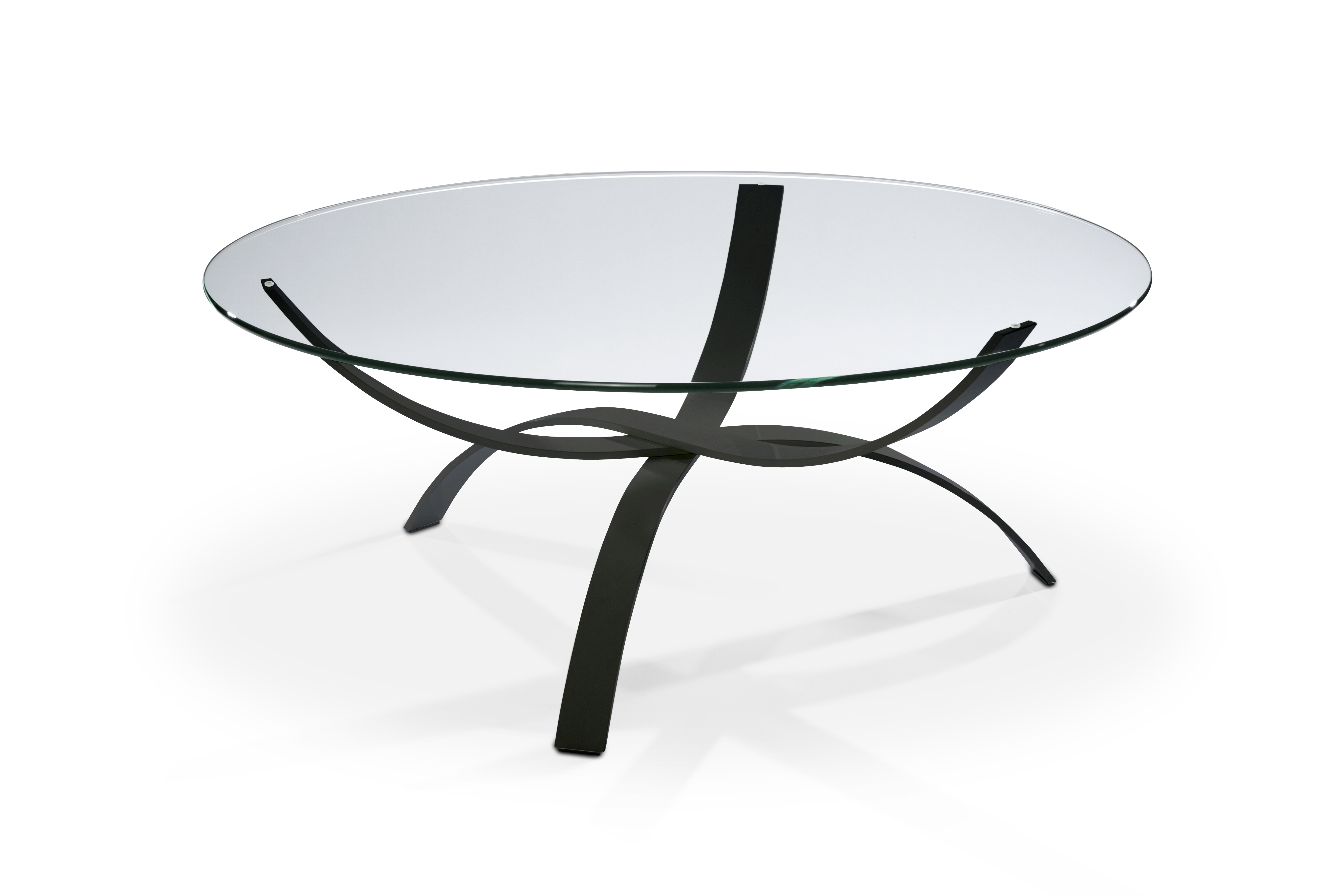 Hasse Möbel Collection Couchtisch Ø ca. 105 cm, Höhe ca. 45 cm in Flachstahl, Strukturlack schwarz/Klarglas, 10 mm Hasse Möbel Collection Couchtisch Ø ca. 105 cm, Höhe ca. 45 cm in Flachstahl, Strukturlack schwarz/Klarglas, 10 mm