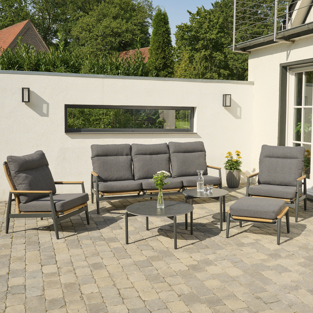 Loungetisch ROMA Ø ca. 80cm in gesinter Stein dunkelgrau, Stuhl, Mobiliar, Pfad, Gehweg, Couch