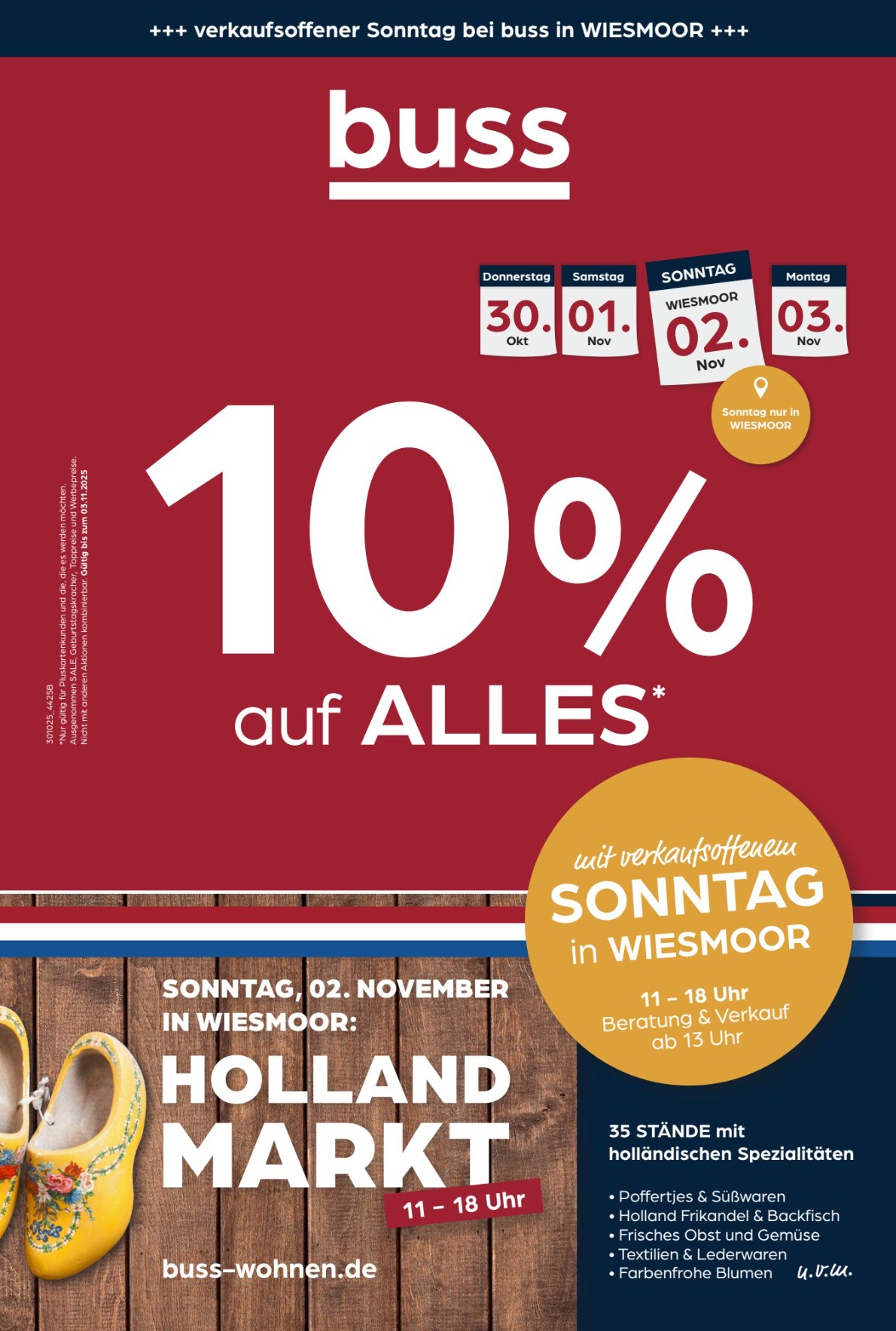 10 % auf alles – verkaufsoffener Sonntag in Wiesmoor! Werbung, Plakat, Kleidung, Schuhwerk, Schuh