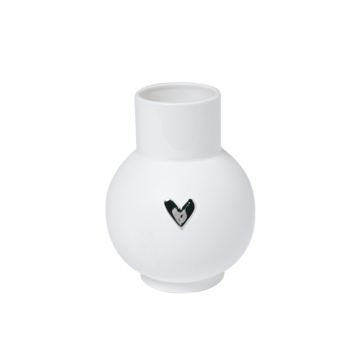 Kugelvase HERZ SILBER in Farbe weiß, vase, weiß, herz-dekor, keramik, runde vase