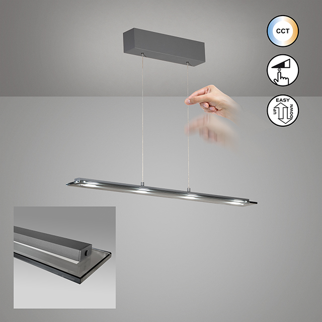 Fischer & Honsel LED-Pendelleuchte TORVI 4-flammig in Farbe Metall sandgrau/Glas rauchfarbig, Leuchte