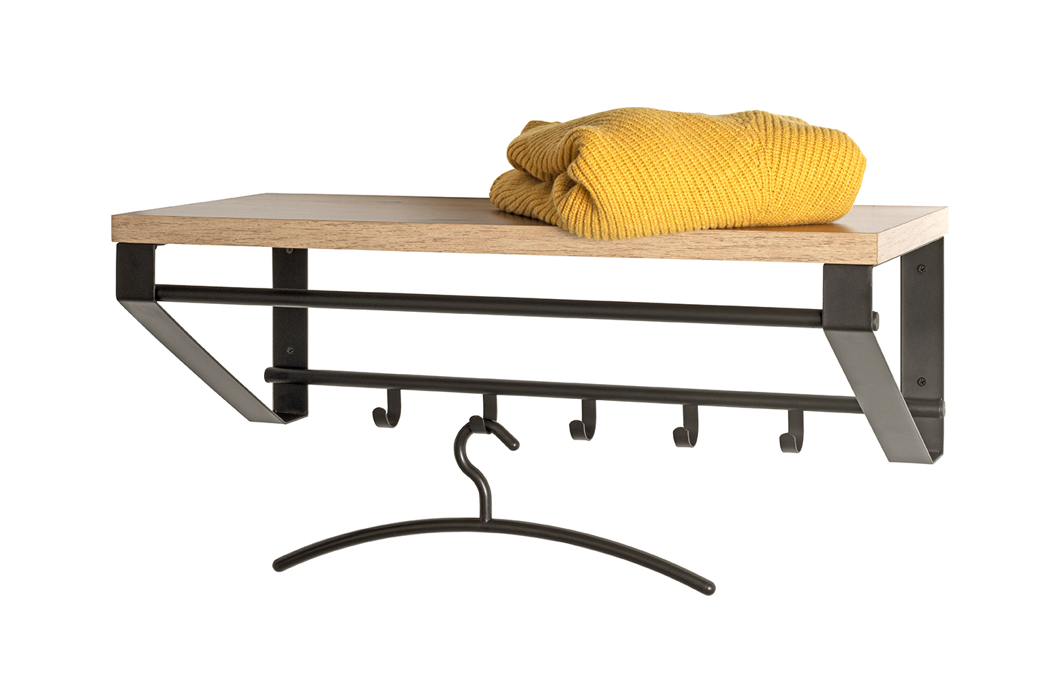 Haku Möbel Wandgarderobe ca. B70 H23 T30 cm in Metall schwarz pulverb., Kaffeetisch, Mobiliar, Tabelle, Kissen, Dekoration für Zuhause