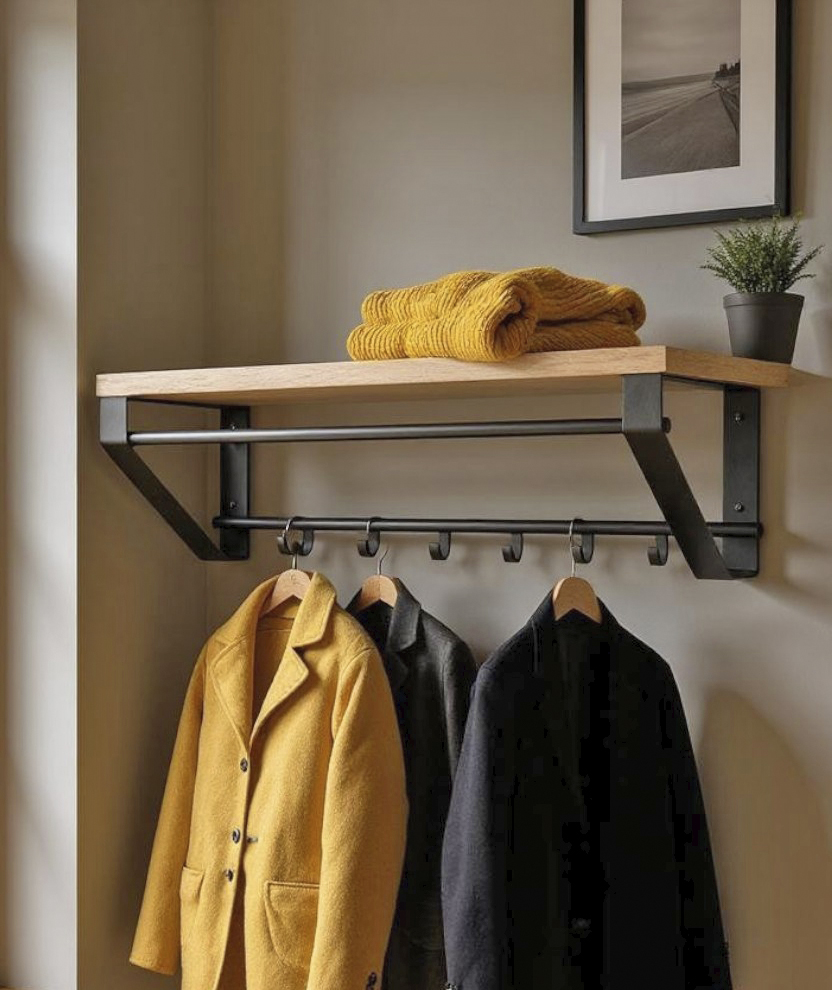Wandgarderobe in Mehrfarbig, Wandregal, Mantel-Organizer, Kleiderschrank-Set, Hakenstange, Kleidungsschrank