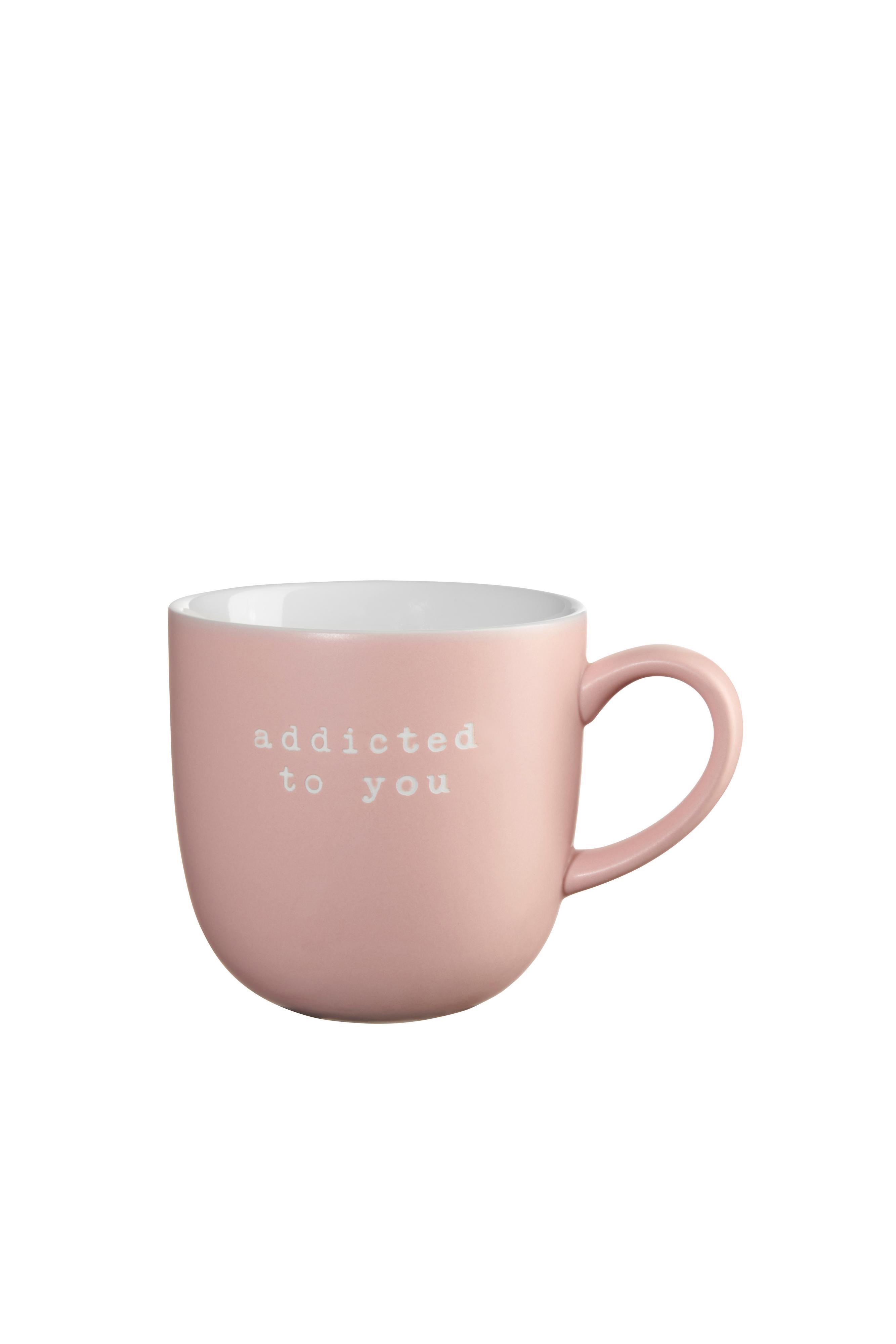 ASA Selection Henkelbecher HEY! Durchmesser ca. 9,2, Höhe ca. 9,5 cm in rose, Rahmbecher, Becher, Porzellan, Rosa, Spruchdruck