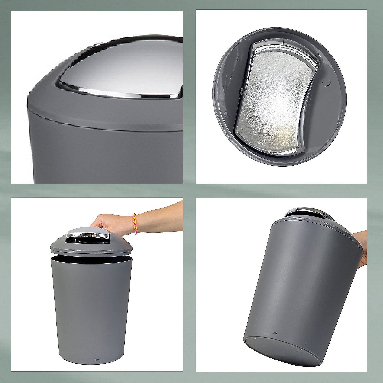 Kela Schwingdeckeleimer MARTA in Farbe Grau, Mülleimer, Abfalleimer, Trenn-Glas, Spitz-Deckel, Geräuschlos