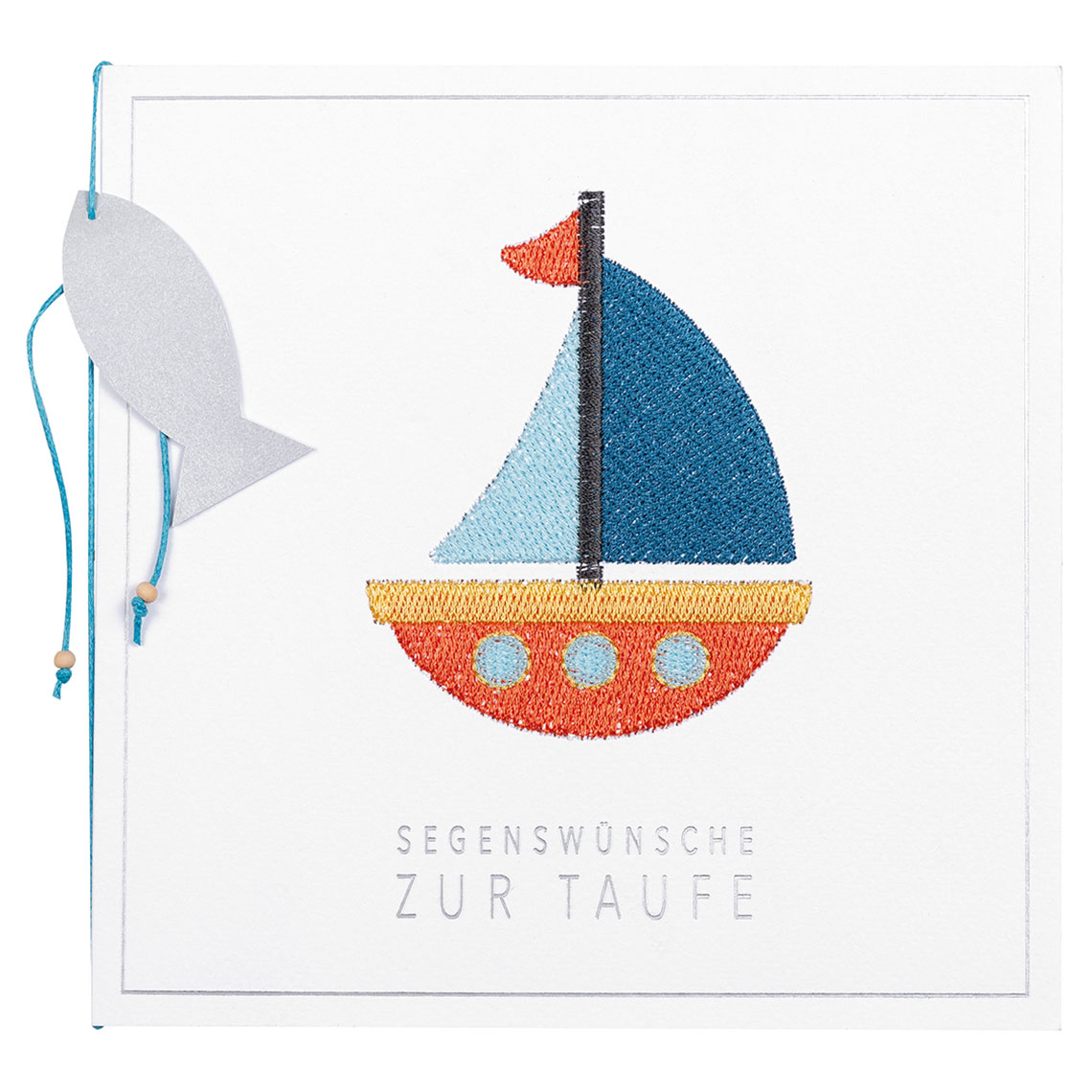XL-Strickkarte Segenswünsche zur Taufe, Taufe, Boot, Segelboot, Stoffkunst, Grußkarte