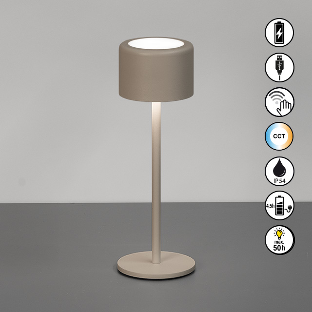 FH Lighting LED-Tischleuchte JUNA in Metall grau-braun