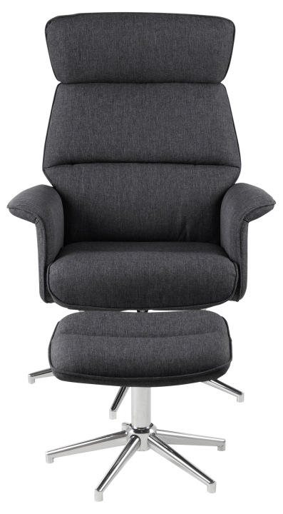 Actona Recliner mit Hocker ALURA in Calmeo Stoff dunkelgrau, Gestell Chrom