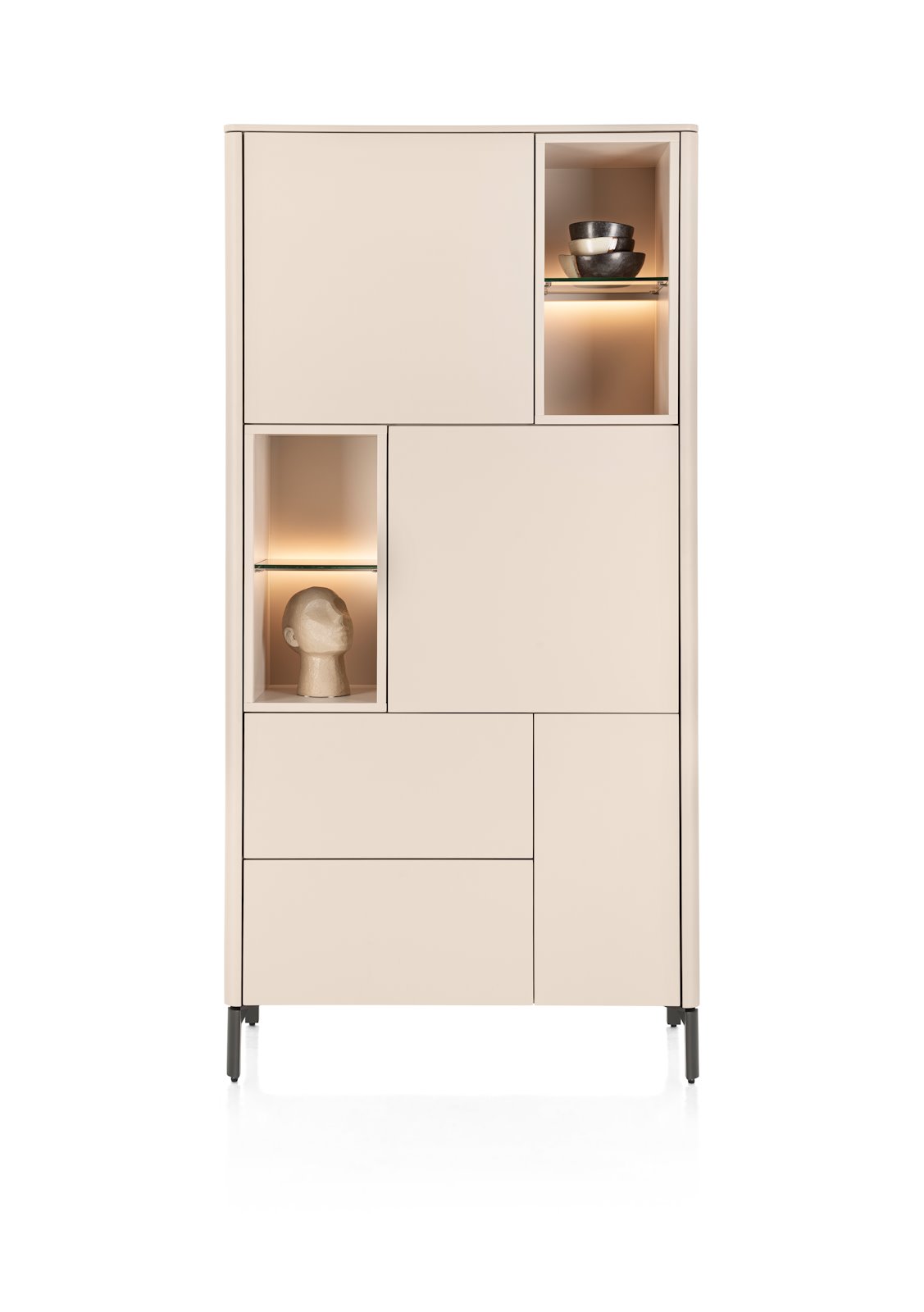 XOOON Schrank TRENTINO ca. B95 H190 T42 cm in MDF creme lackiert, Schrank, Vitrine, Beige, Aufbewahrung, Möbel